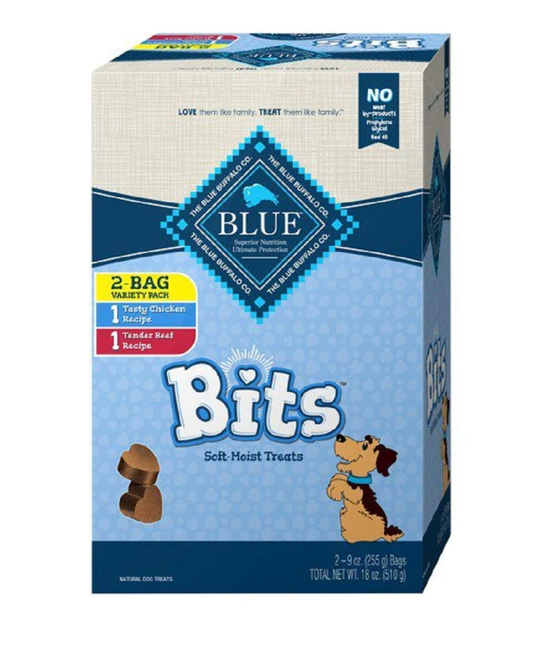 Blue Buffalo Blue Bits – Friandises naturelles et moelleuses pour chiens, Pack découverte 2 saveurs (9 oz chacun, 18 oz total)