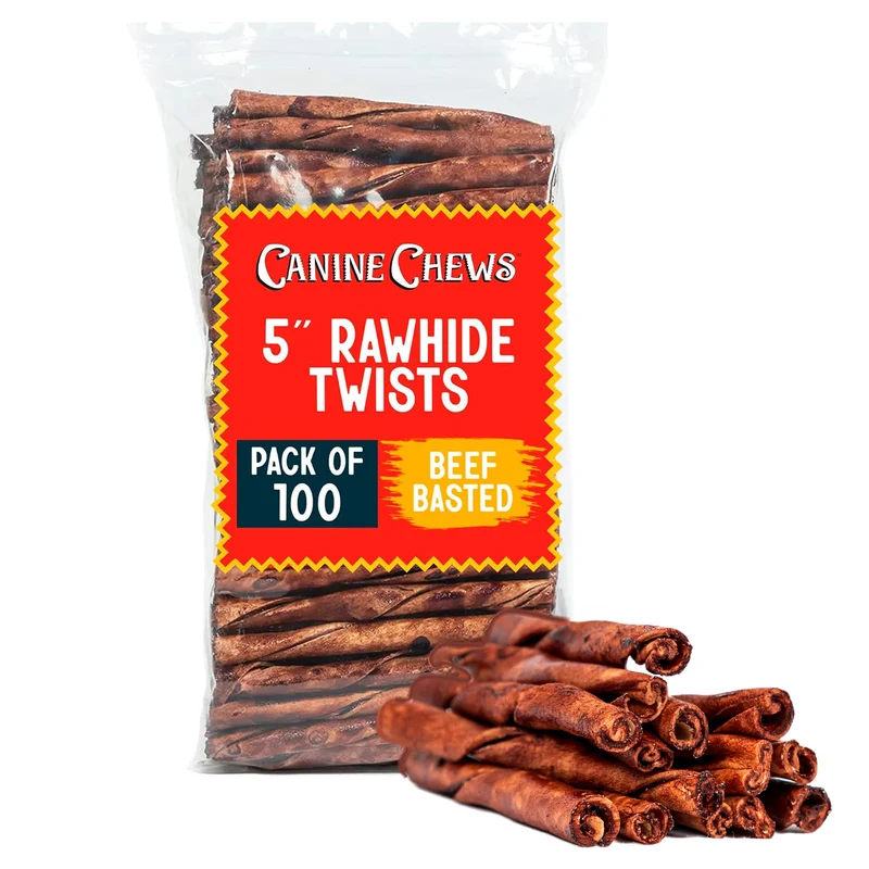 Canine Chews Bâtonnets Rawhide au Bœuf – Pack 100, 5 pouces, pour petits chiens et chiots