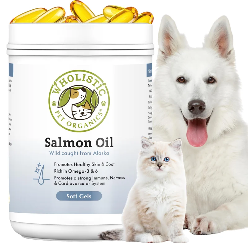 Wholistic Pet Organics Huile Saumon Sauvage d’Alaska pour Chiens et Chats – Oméga-3