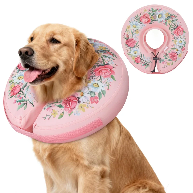 IEUUMLER Collier Cone Gonflable – Chien et Chat, Doux et Réglable (EU020 Couronne Florale L)