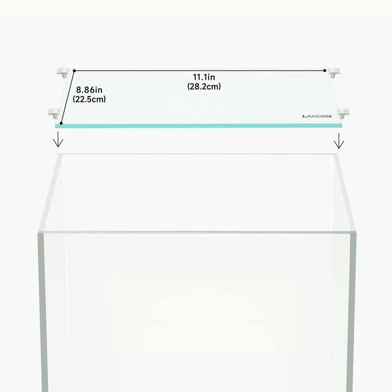 LANDEN Capot en verre pour aquarium 4 mm – 282 x 225 mm, 4 clips, adapté CB303030/ARF30