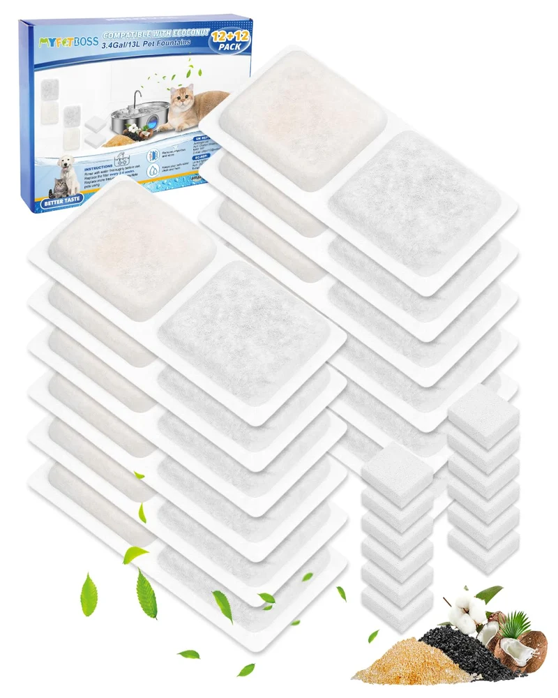 MyfatBOSS Pack 12+12 Filtre pour Fontaine Chien Gros — Compatible ECOCONUT 3,4 gal / 13 L