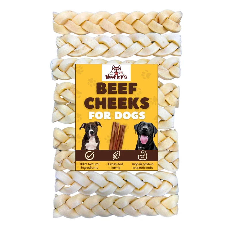 Woofley's – Tresses de joue de buffle 6 pouces – Lot de 20, friandises pour chiens sans peau