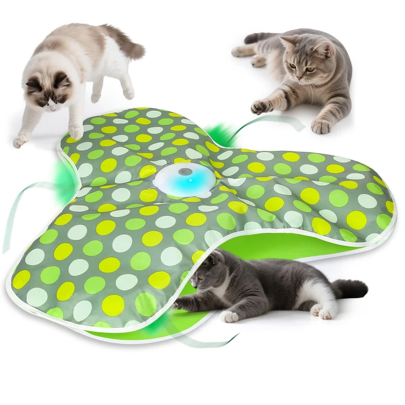 FUGODIWI Jouet interactif pour chats d’intérieur – Cache-cache automatique avec plume et souris, recharge USB