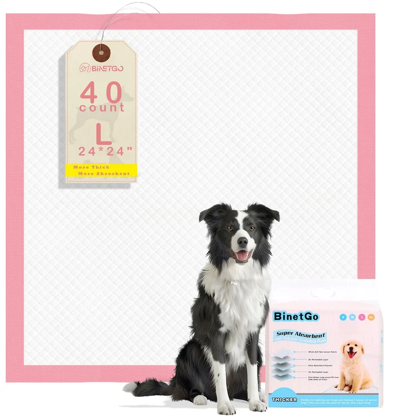 BinetGo Tapis Educateur Rose pour Chien – 40 Unités, 24x24 pouces, Ultra Absorbants et Sans Parfum