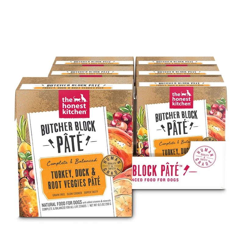 The Honest Kitchen Butcher Block Pâté – Dinde, Canard & Légumes Racines, Nourriture humide pour chien (Pack de 6)