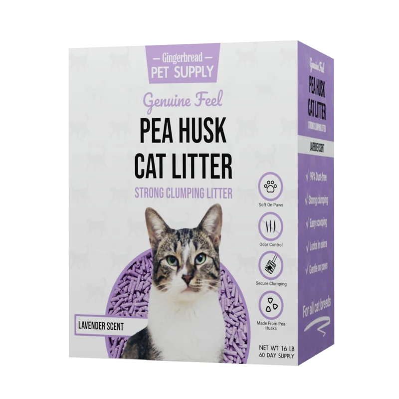 Litière premium Gingerbread Pet Supply pour chats – Coques de pois lavande, 15 lb