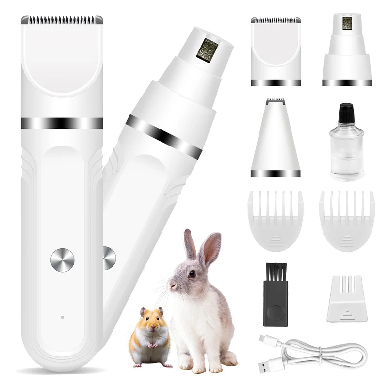 Lyrzzey Kit Toilettage 2-en-1 pour Cochon d'Inde et Lapin – Tondeuse Sans Fil et Broyeur d’Ongles, Petits Animaux