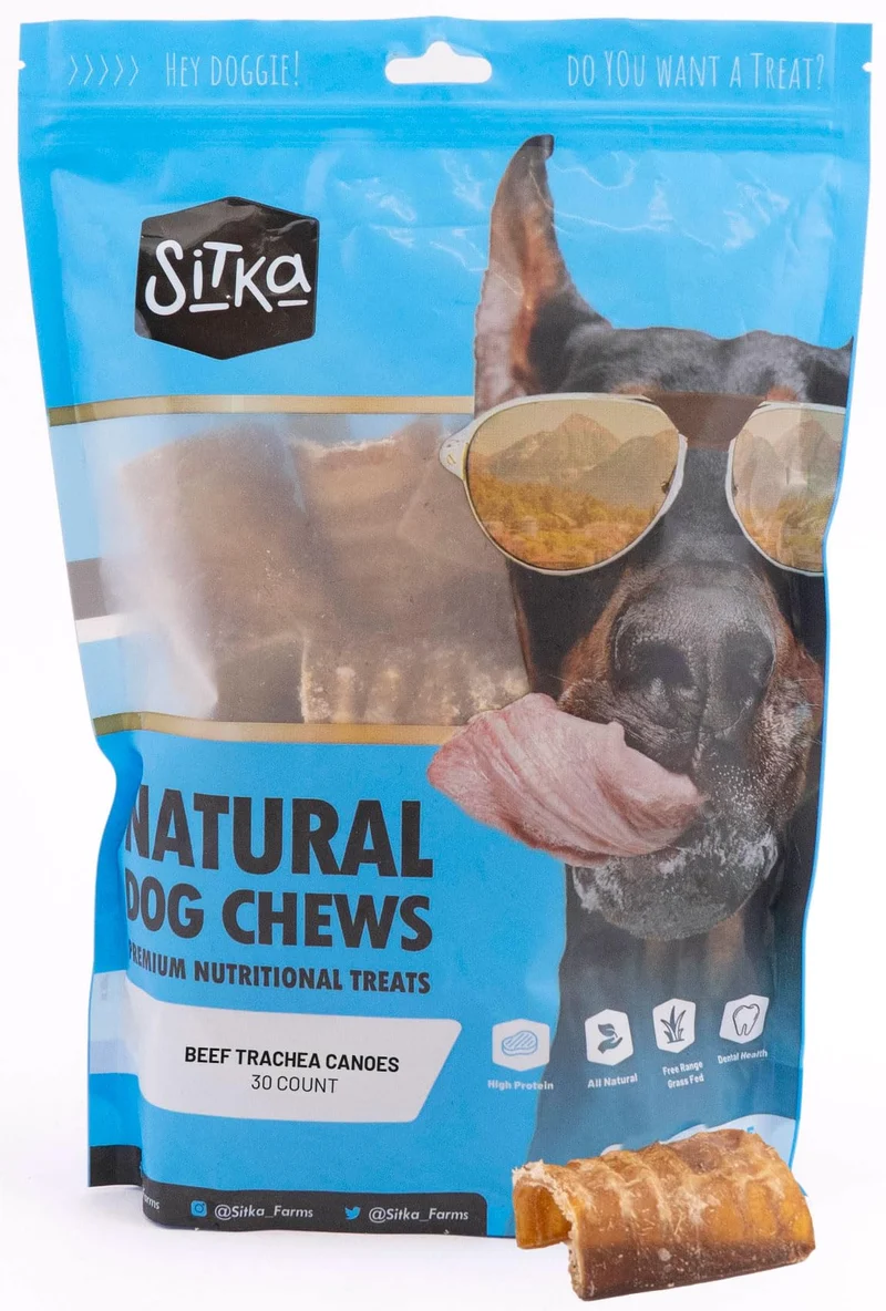 Sitka Farms Trachée de Boeuf en Canots 3 pouces – 30 Pièces – Glucosamine & Chondroïtine – Friandise Protéinée Premium pour Chiens