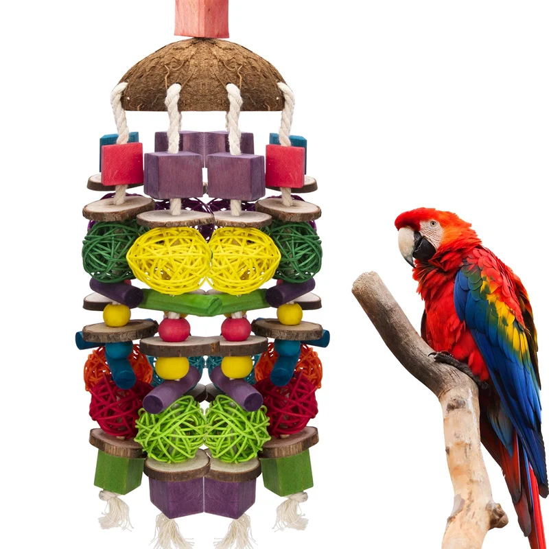 EBaokuup Grand Jouet Pour Perroquets – Blocs Bois Multicolores pour Grands Ara et Cacatoès