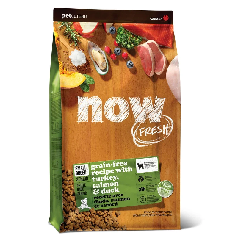 Now Fresh Sans Céréales — Repas Sec Senior Petit Chien Dinde-Saumon-Canard, Sans Poulet, Glucosamine & Chondroïtine — 1,59 kg