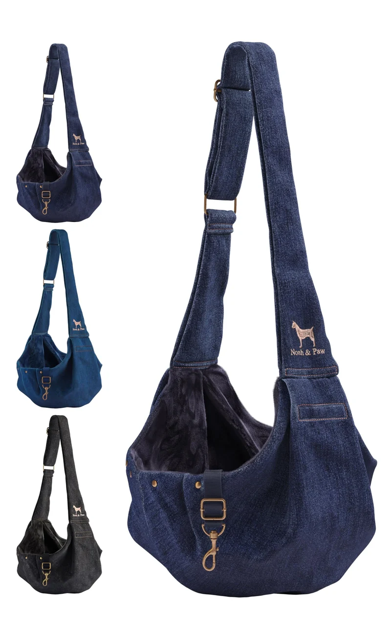 Noah & Paw Sling pour petits chiens et chats – Denim premium, sécurité double, bandoulière rembourrée