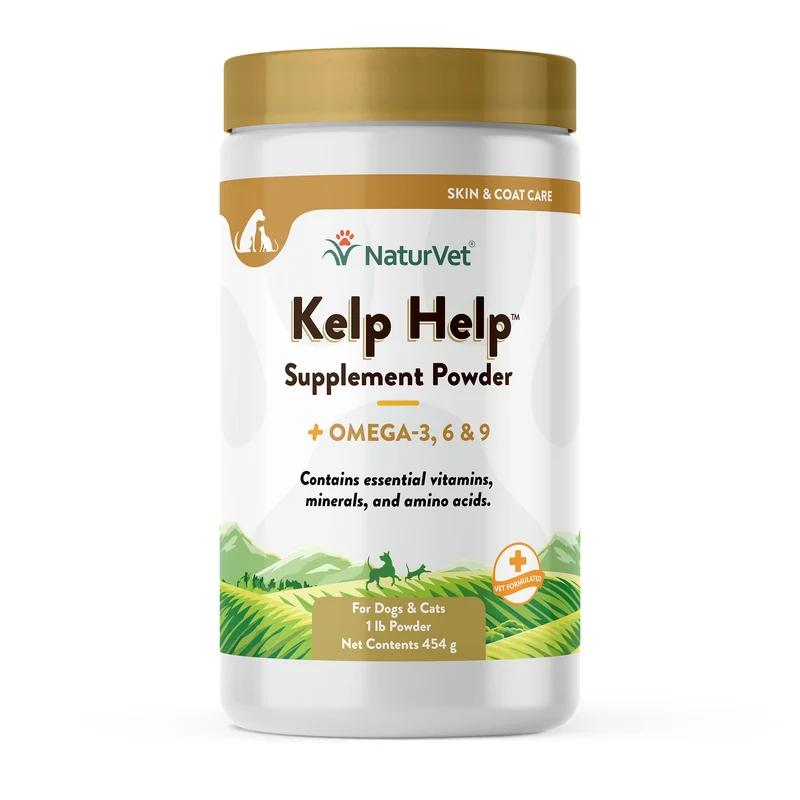 NaturVet Kelp Help Plus Omega – Supplément pelage et peau en poudre pour chiens et chats | Fabriqué aux États‑Unis