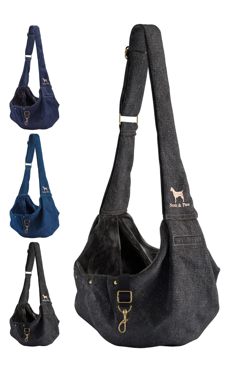 NOAH & PAW Sling pour Petits Chiens et Chats – Poids 2,2–8 kg, Denim Premium, Sangle Rembourrée, Double Sécurité