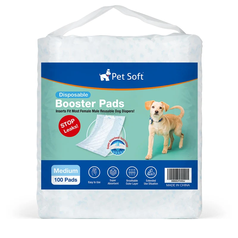 Pet Soft Liner Booster – Coussinets jetables pour couches canines, bleu, M, 100 pièces