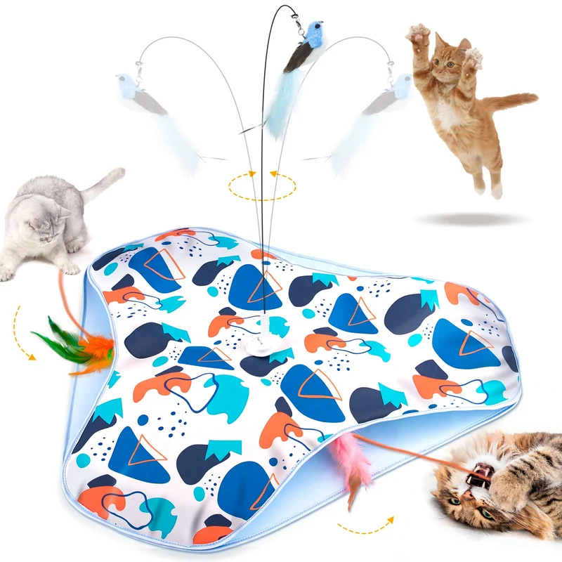 CaitPal – Jouet Chat Interactif 3-en-1: Cache-Cache, Plumes Mobiles et Oiseau Tournant (Rechargeable)
