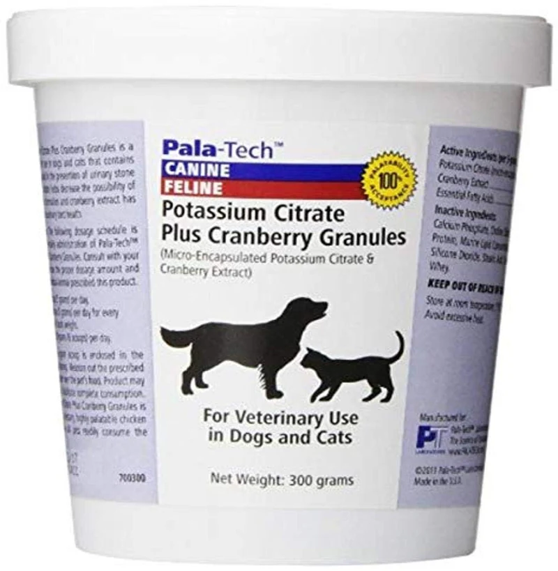 Pala-Tech Citrate Potassique + Canneberge – Granulés 300 g pour Chiens | Santé Urinaire et Prévention des Calculs (Fabriqué aux États‑Unis)