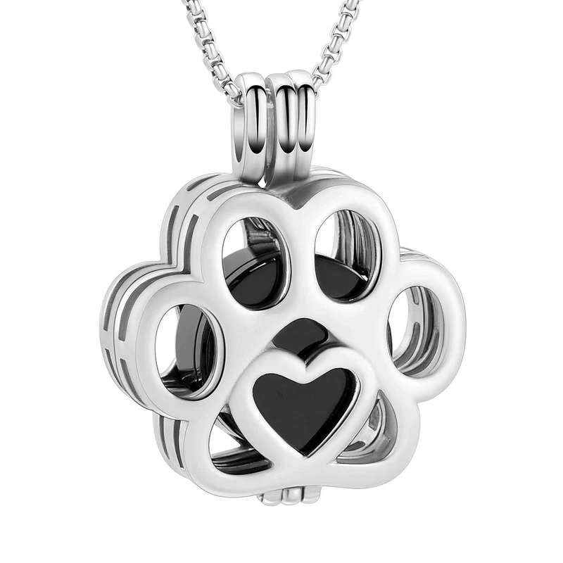 Oinsi Pendentif Urne pour Animaux en Acier Inox 316L – Mémorial Chien/Chat (Argent avec effet noir)