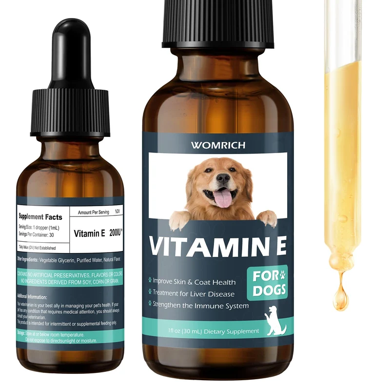 WOMRICH Vitamine E pour chiens – Gouttes 30 ml, peau et pelage sains, soutien hépatique et immunité