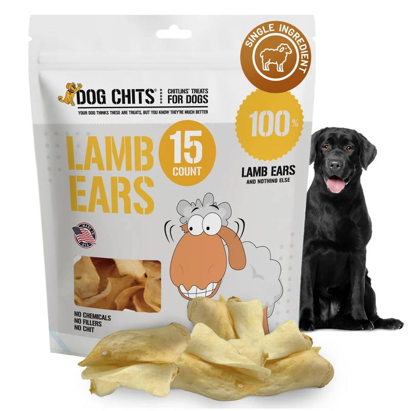 Dog Chits – Oreilles d’agneau pour chiens, pack de 15, 100% naturel, sans céréales