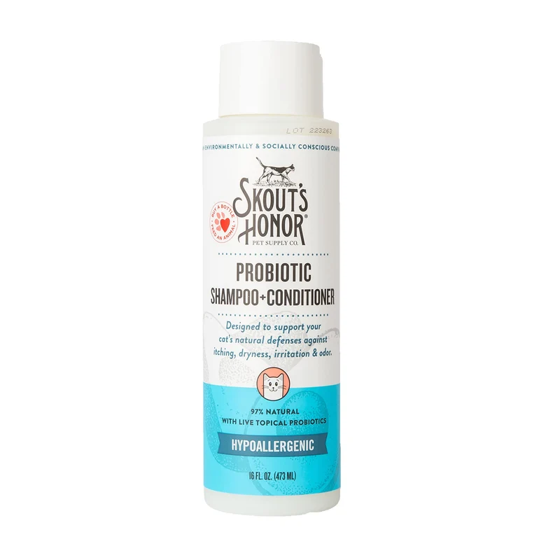 SKOUT'S HONOR Shampoing et Après-Shampoing pour Chat – Probiotiques, Avocat & Omega-3, Sans Parfum, 97% Naturel, Cruelty-Free, 16 oz
