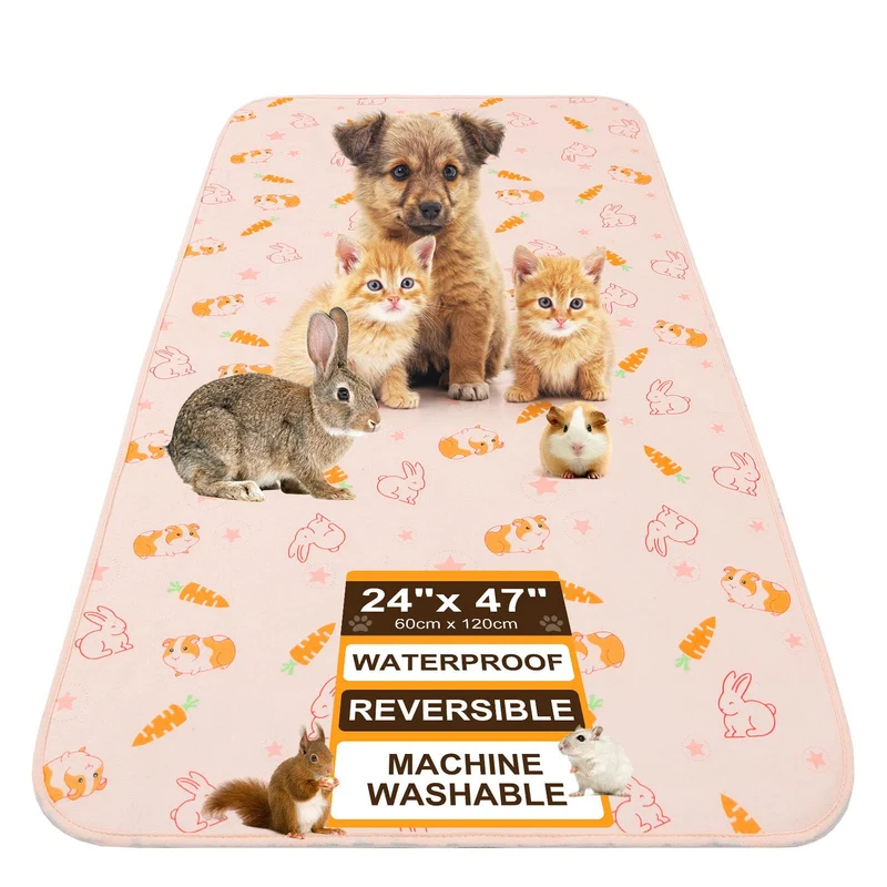 BEAUTYZOO 2 Pack: Liner Cage Cochon-d-inde en Fleece Lavable, Imperméable et Double Face – 24x47 pouces (Rose)
