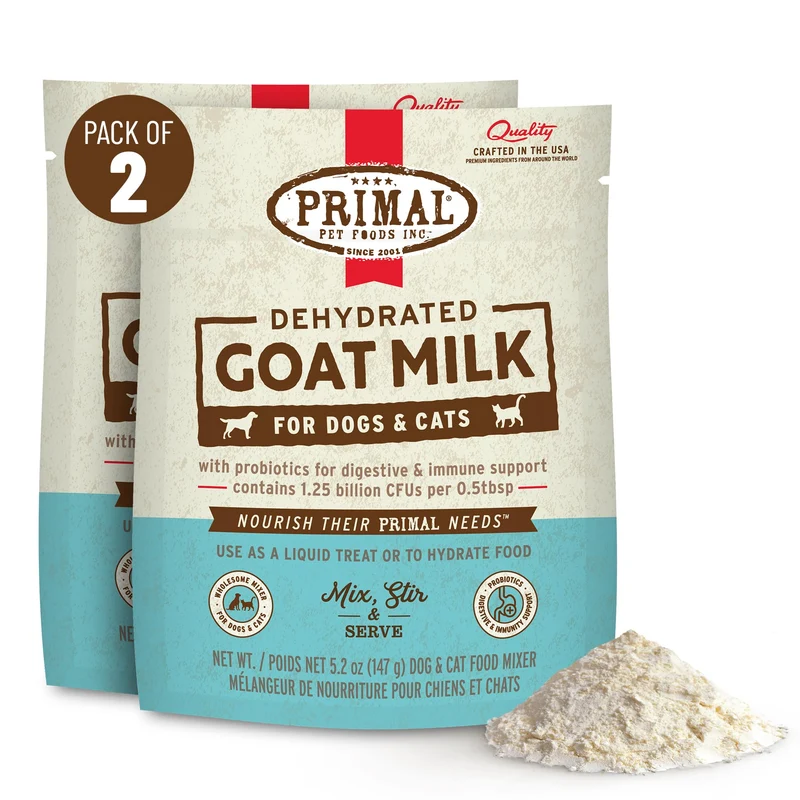 Primal Poudre de lait de chèvre pour chiens et chats — Topper stable avec probiotiques, Recette d’origine, 2 sachets