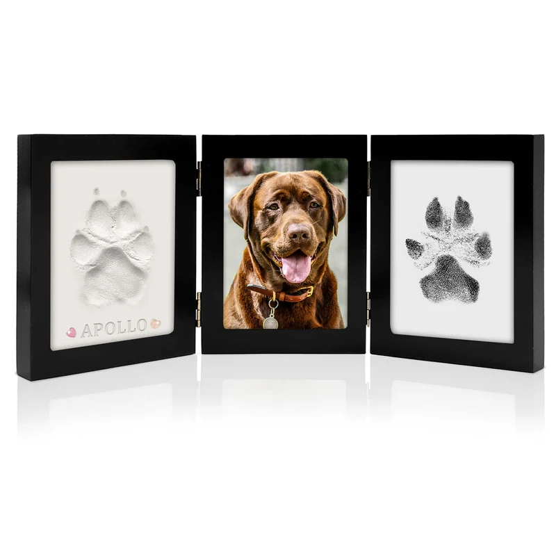 MYPAWLETS Kit d’empreintes d’encre et d’argile pour pattes — Mémorial sans encre, cadre bois, cadeau fait maison pour chiens et chats — Noir