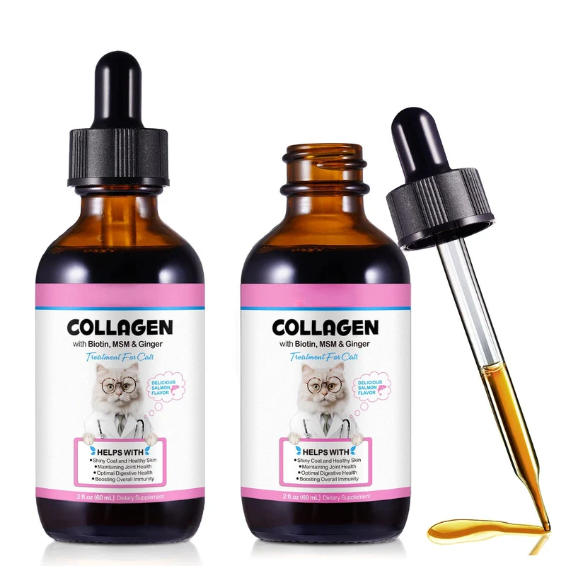 SDJUFEI - Lot de 2 Collagène pour Chats avec Biotine | Gouttes liquides pour peau, pelage et articulation