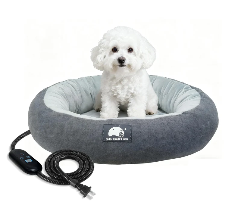 ZNOFAN Lit Chauffant pour Chat – Nid Rond 19 pouces, Minuterie et Chauffage Réglable