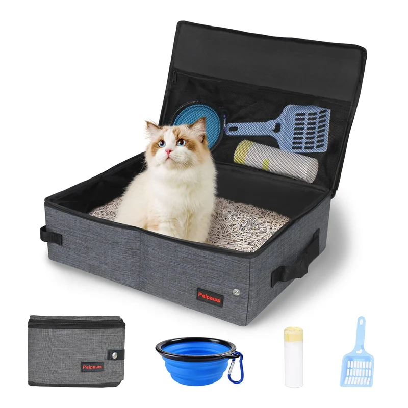 Peipaws Boîte de litière portative pour chat – Pliable, Couvercle zippé, Sans fuite et Sans odeur