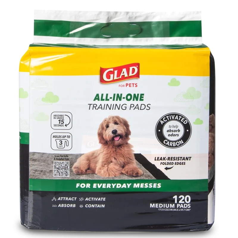 Glad – Tapis-pipi Charbon Noir pour Animaux (120 Pièces, 17,5 x 23,5 po) Ultra Absorbants et Neutralisant les Odeurs