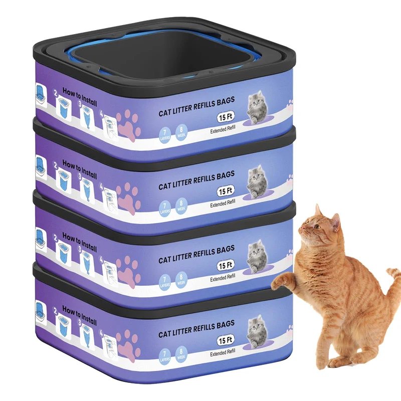 Astrallgn Sacs Recharge Litière Compatibles Litter Genie – Sacs Extra-Forts Imperméables, Contrôle d’Odeur, Résistants à la Déchirure, Recharges Faciles, Lot de 4