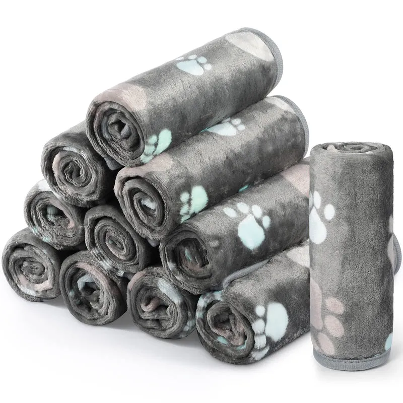 Tegeme – 12 couvertures pour animaux en peluche douce, motif patte, 23 x 16 pouces, gris foncé