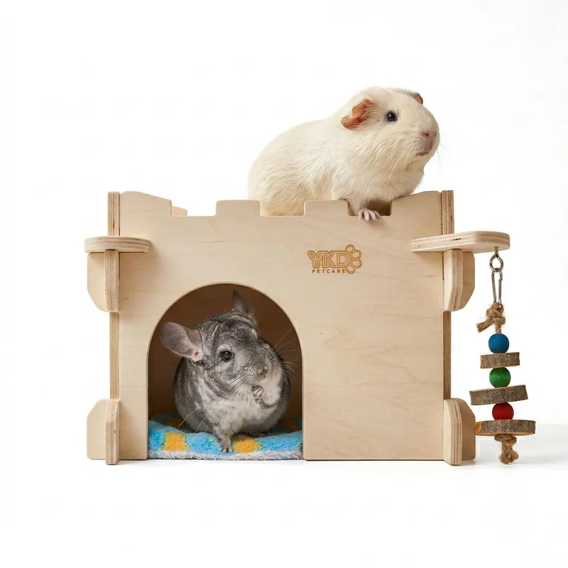 YKD Château pour chinchilla – Habitat en bois ventilé, portes multiples