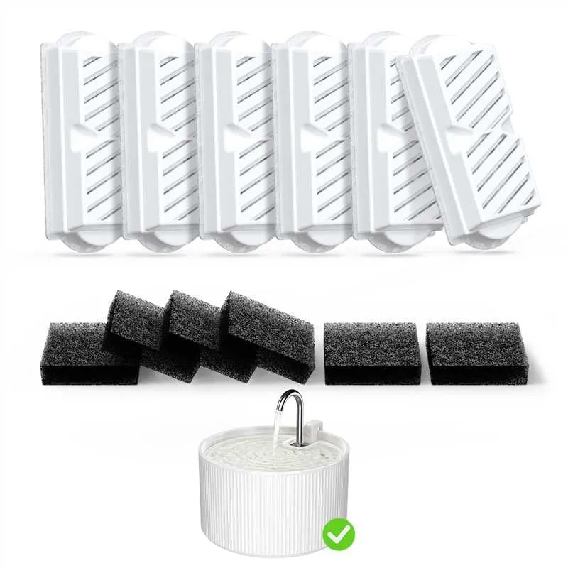 Voluas Filtres de Remplacement et Pré-Filtre – Fontaine Chat 2,2L en Céramique (Pack 6 + 6)