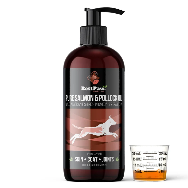 Best Paw Nutrition – Huile Saumon Sauvage d’Alaska & Pollock pour Chiens et Chats – Pompe Liquide 2 mL – Oméga 3 EPA/DHA – Peau, Pelage, Démangeaisons et Mobilité – 16 oz