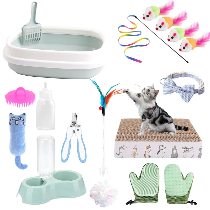 GRETJOB Kit chaton – Ensemble 16 pièces: litière, jouets et accessoires