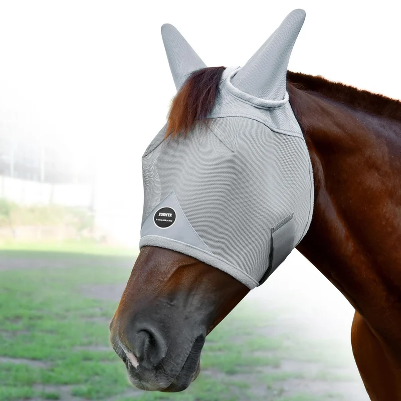 Fornyk Masque anti-mouches pour cheval avec oreilles – UV 70%, mesh respirant, taille large