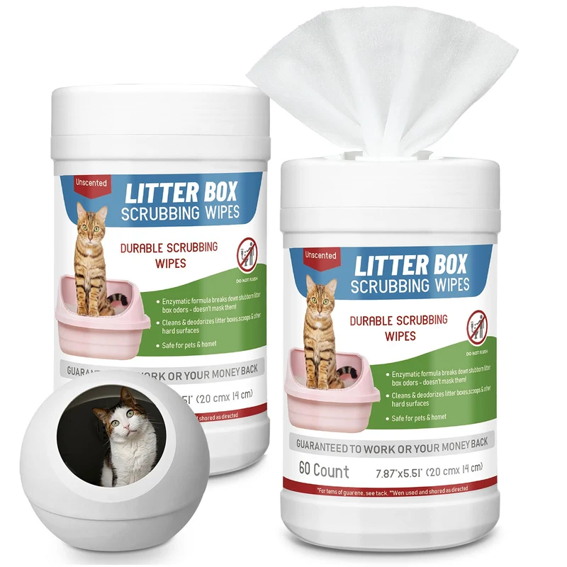 Breling – Paire de Lingettes Nettoyantes pour Bac à Litière, 120 Pièces Sans Parfum
