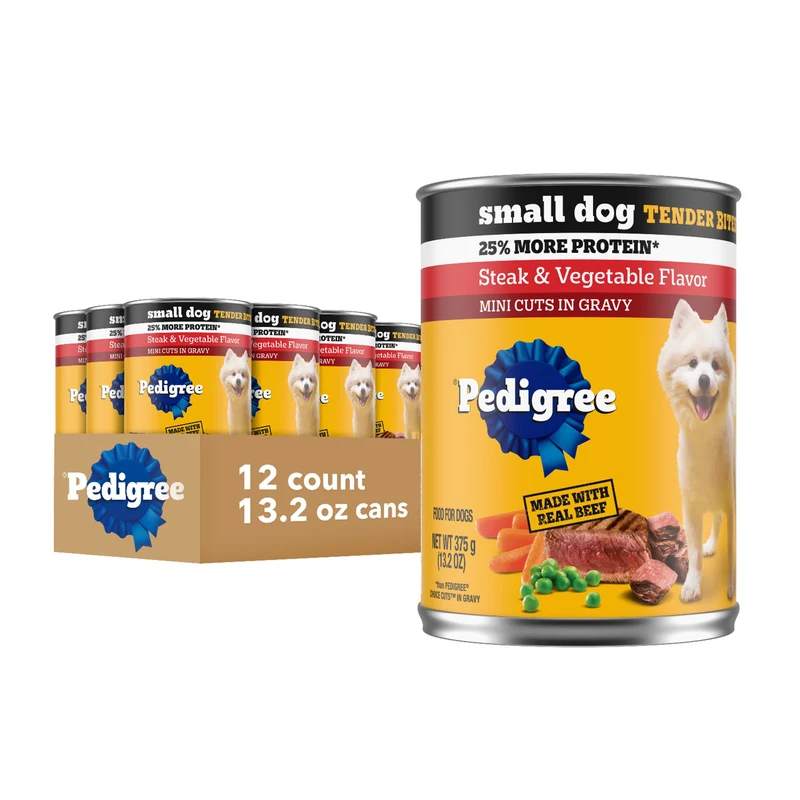 Pedigree Petit Chien Tender Bites en Gravy – Boîtes Steak & Légumes, 12 x 374 g