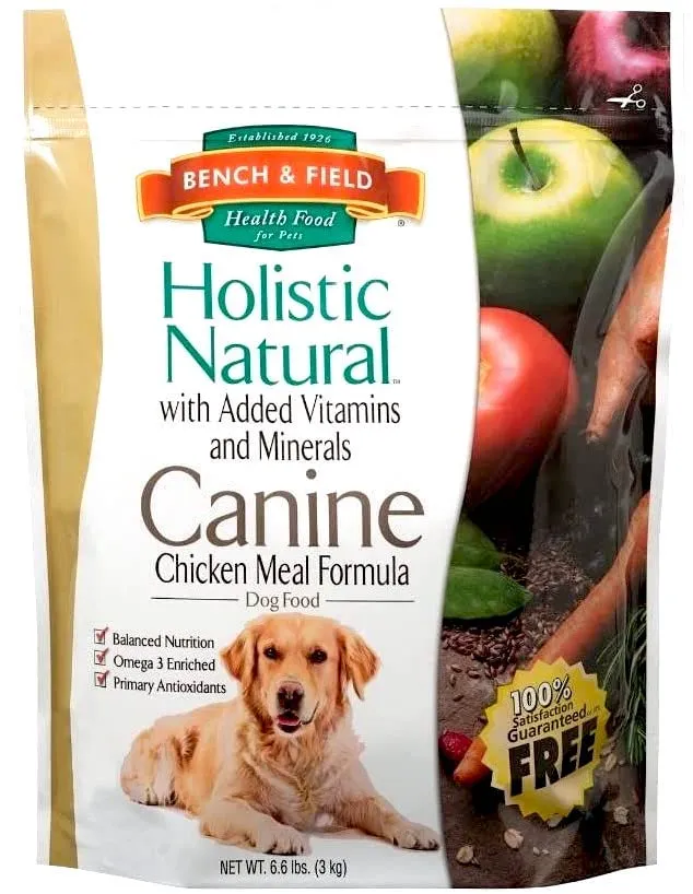 Bench & Field Croquettes Holistiques Naturelles pour Chien Adulte – Poulet et Riz Brun, Sac de 3 kg (1 unité)