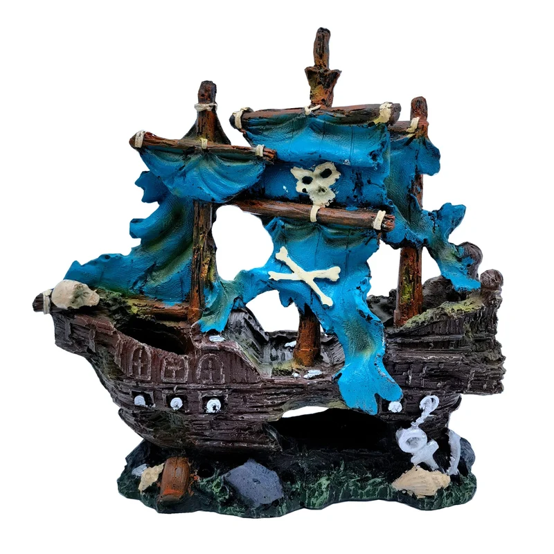 M2cbridge Epave Bateau Pirate Bleu – Décor d'Aquarium Antique Colonne Romains