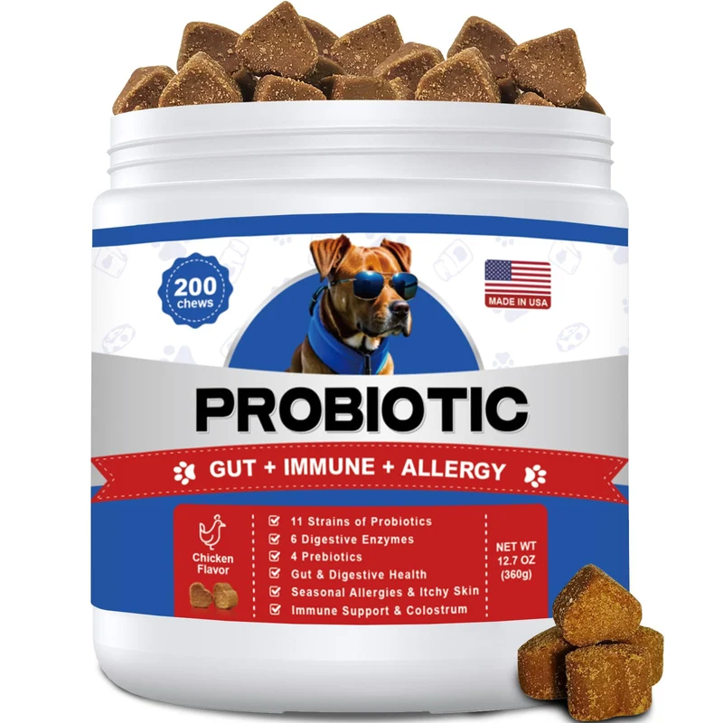 ColEaze Probiotiques pour Chiens – 200 friables probiotiques, 6 enzymes digestives, 4 prébiotiques, 11 milliards d'UFC, colostrum