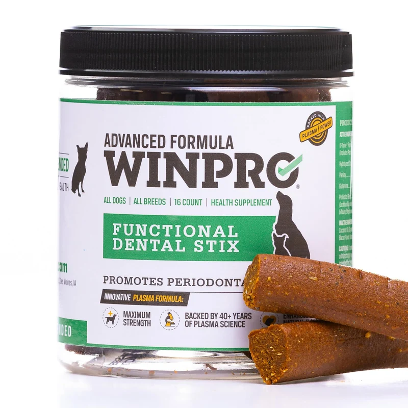 WINPRO Stix dentaires pour chiens – 16 bâtons à base de plasma, santé gingivale et parodontale