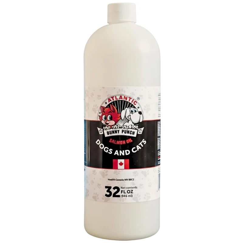 Bunny Punch Huile Saumon Atlantique Pure – Topper Liquide pour Chiens et Chats 32 oz (946 ml)