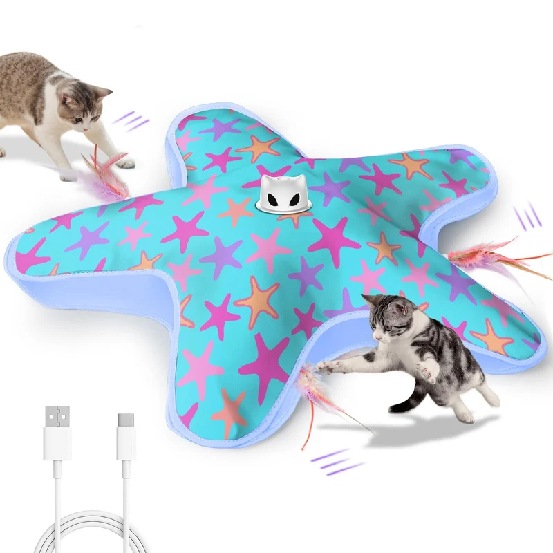 ddxcoo – Jouet interactif rechargeable pour chats d’intérieur avec plumes cachées (bleu/violet)