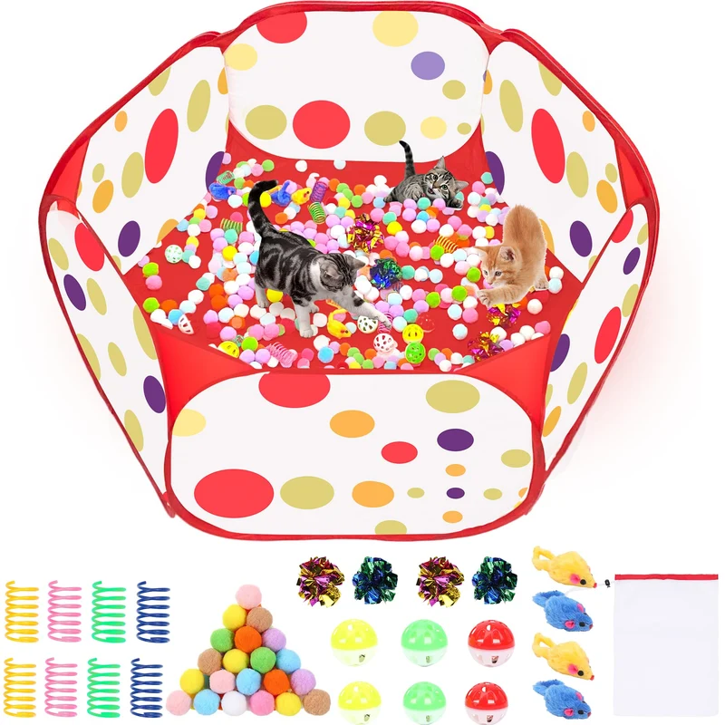 fooind Bac à balles pour chats — Ensemble interactif 226 pièces pour chats d’intérieur (Rouge)