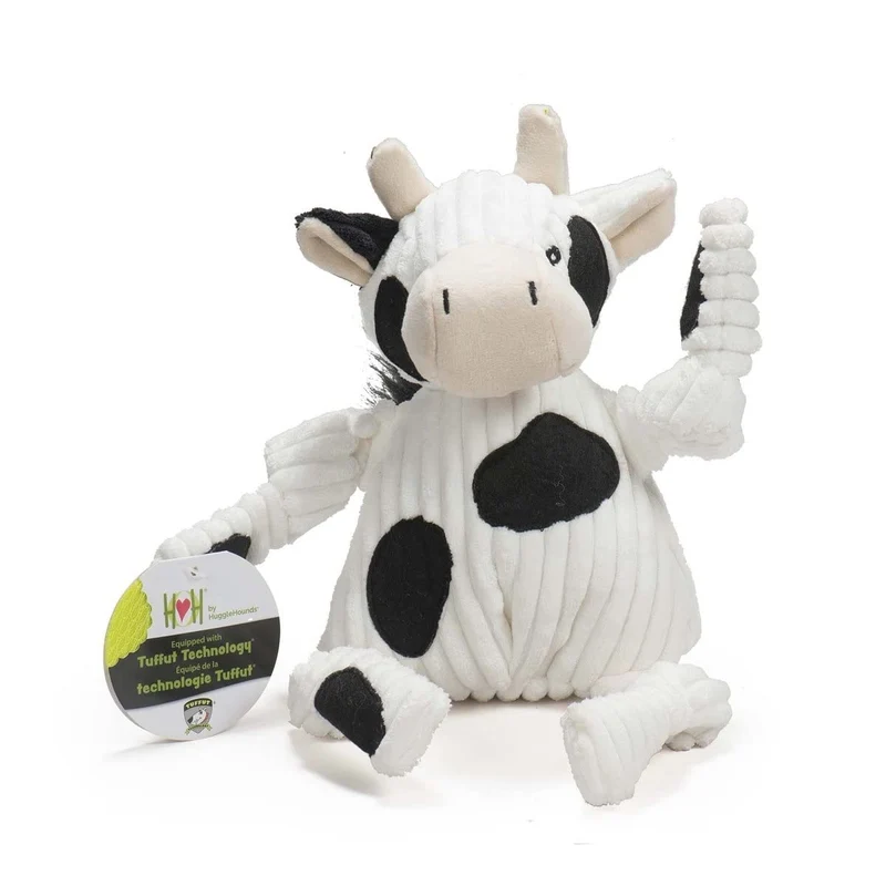 HuggleHounds Dottie Vache Knottie Peluche – Jouet Sifflet Durable pour Chiens de Toutes Tailles