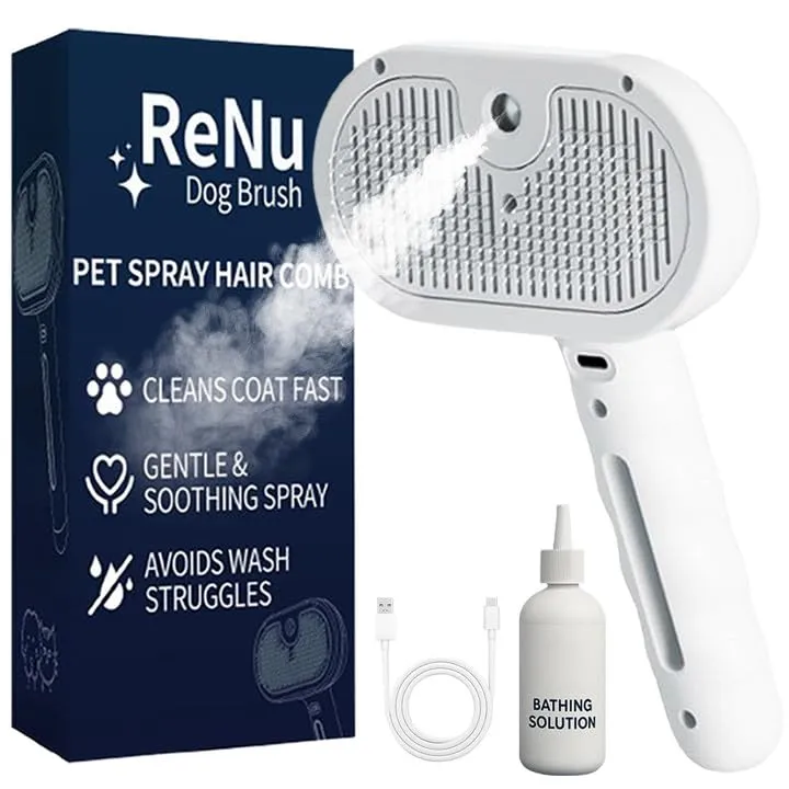 ReNu Dog Brush Fresh Fur Shower Brush – Brosse Vapeur 3 en 1 Auto-nettoyante pour Poils Longs et Courts